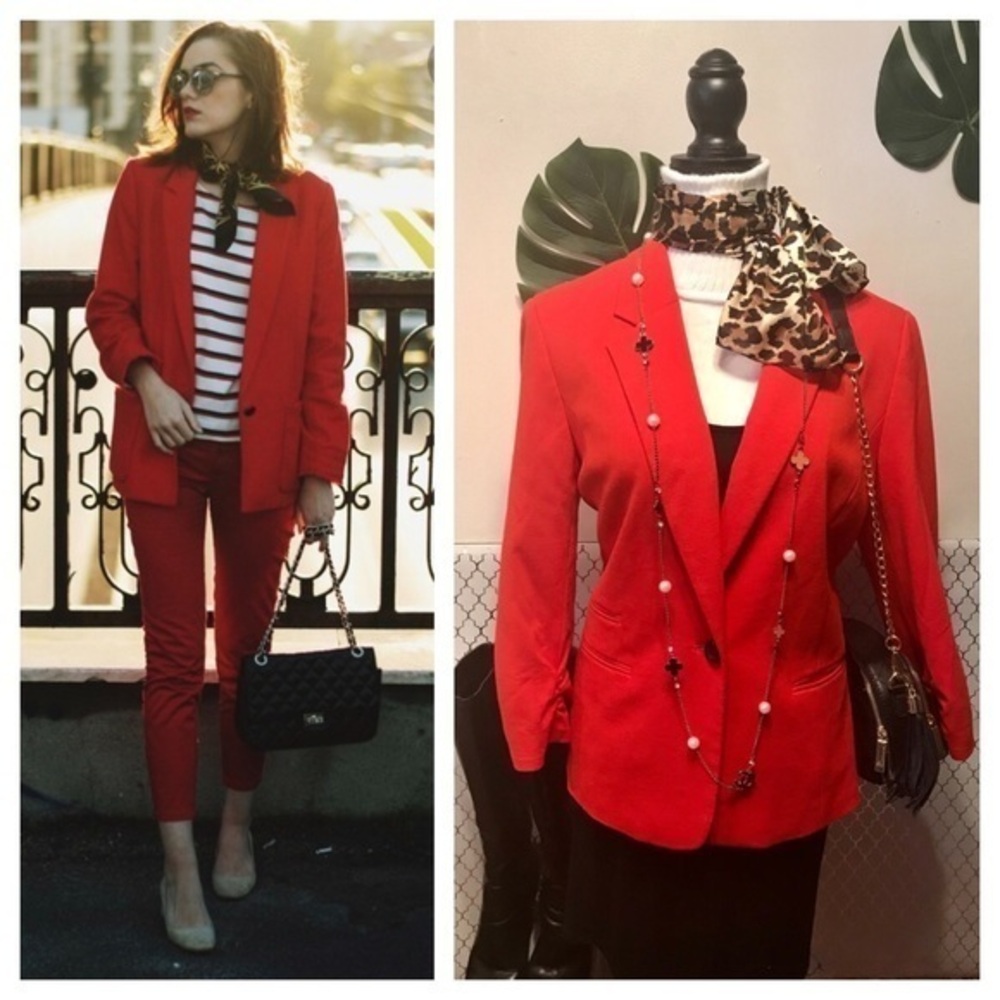 Nine West lipstick red ponte blazer jacket size 14